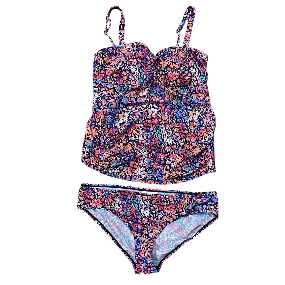 Motherhood Maternity Beach Bump 2 Piece Floral Swim Tankini Set Size XL